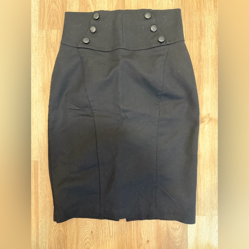 Worthington Black Pencil Skirt with Button Detail